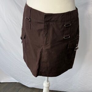 Brown Mini Skirt with Buckle Details